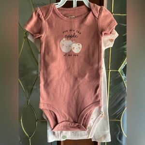 NWT Carters Apple of my Eye Onesies & Pants 3 Piece Set Baby Girl Size 6M